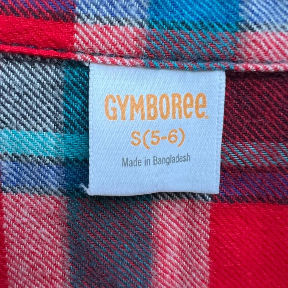 GYMBOREE red white and blue plaid button down long sleeve shirt Boys 5-6